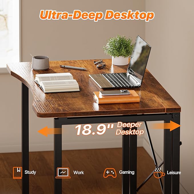 Huuger Folding Desk for Small Spaces, 31.5 Inch Foldable Computer Table, Easy Assembly, for Home Office, Study, Bedroom, Dorm, Space Saving, Small Writing Work Office Computer Desk, Rustic Brown - Image 4