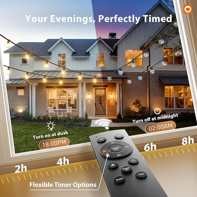 addlon Outdoor String Lights 100FT G40 with Remote 54 LED Shatterproof Bulb | Dimmable Patio Globe Lights Waterproof, Hanging Outside Lighting for Backyard, Garden, Deck, Balcony, Porch, Café, Decor - Image 6