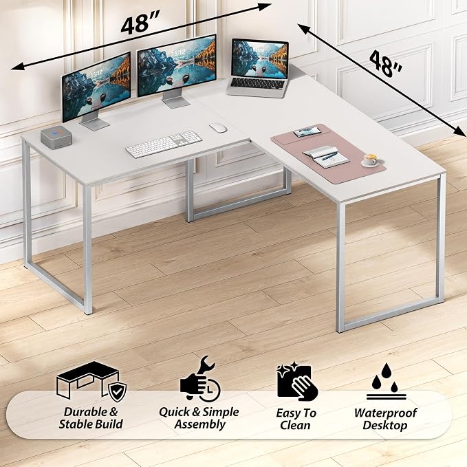 SHW Mission 48 x 48 L-Shape Home Office Computer Desk, White | Reversible Desktop Design - Image 5