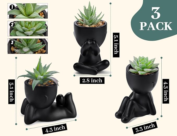 Der Rose 3pcs Fake Succulents Plants Artificial for Black Bathroom Bedroom Home Living Room Halloween Decor Aesthetic Indoor - Image 2