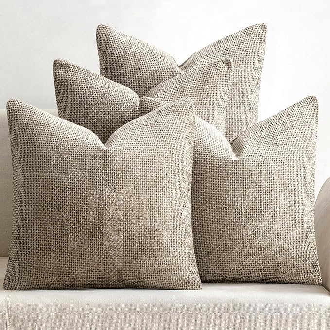 MIULEE Pack of 4 Couch Throw Pillow Covers 20x20 Inch Khaki Soft Decorative Chenille Pillow Covers Farmhouse Accent Cushion Covers for Boho Home Decor Sofa Bedroom Living Room by MIULEE