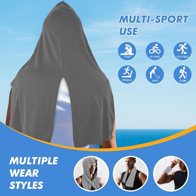 CSITE 4 Pack Cooling Hoodie Towels for Neck and Face, UPF 50 Sun Protection & Instant Cooling, Ice Towels for Hot Weather, Soft Breathable Towel for Sport, Work Out, Gym, Camping & More Activities - Image 5
