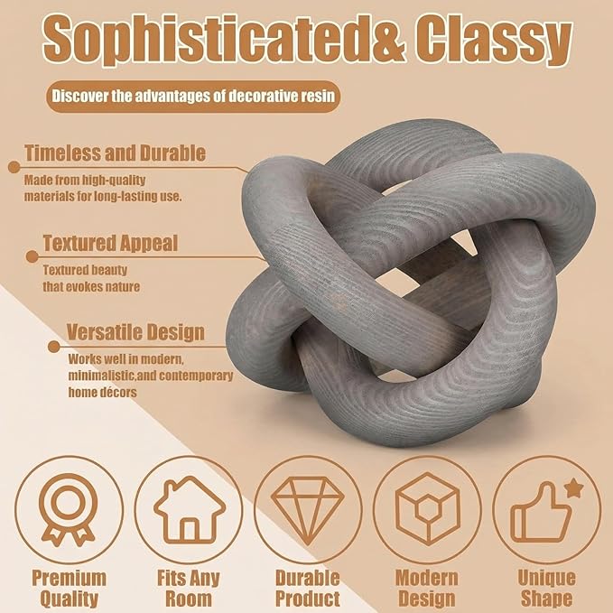 Yalikop 3 Link Wood Knot Decor Rustic Home Décor Accents Hand Carved Coffee Table Decoration, Boho Chain Link Decoration, Modern Shelf, Rustic Objects for Home Living Room Bedroom(Gray) - Image 3