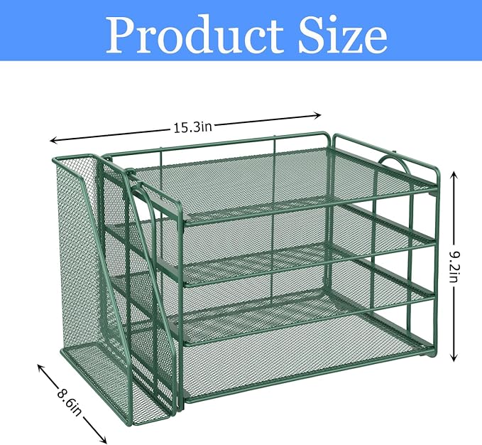 gianotter 4-Tier Paper Organizer With Magazine Holder | Desk Organizers and Accessories, File Organizer for Office Supplies Storag (Green, 4-Tier) - Image 6