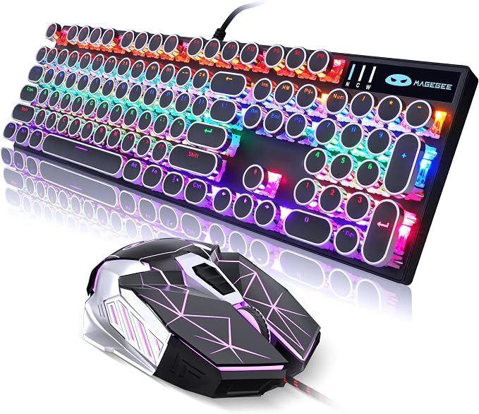 Retro Typewriter Keyboard and Mouse Combo, Cute Black Keyboard with Linear Red Switches, Full Size Wired Mechanical Gaming Keyboard, Cool Light Up Keyboard and Mouse for Gaming,Work,Mac,PC,Windows - Image 9