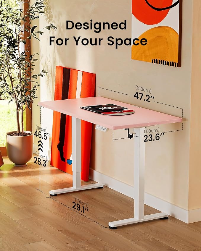 ErGear Height Adjustable Electric Standing Desk, 48 x 24 Inches Sit Stand up Desk, Memory Computer Home Office Desk, Pink - Image 3
