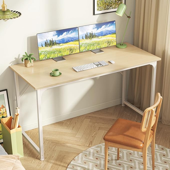 Huuger Computer Desk, 48 Inch Office Desk, Gaming Desk with Storage, Writing Desk Work Desk for Home Office, Study, Modern Simple Desk, Large Legroom, Metal Frame, Maple - Image 2