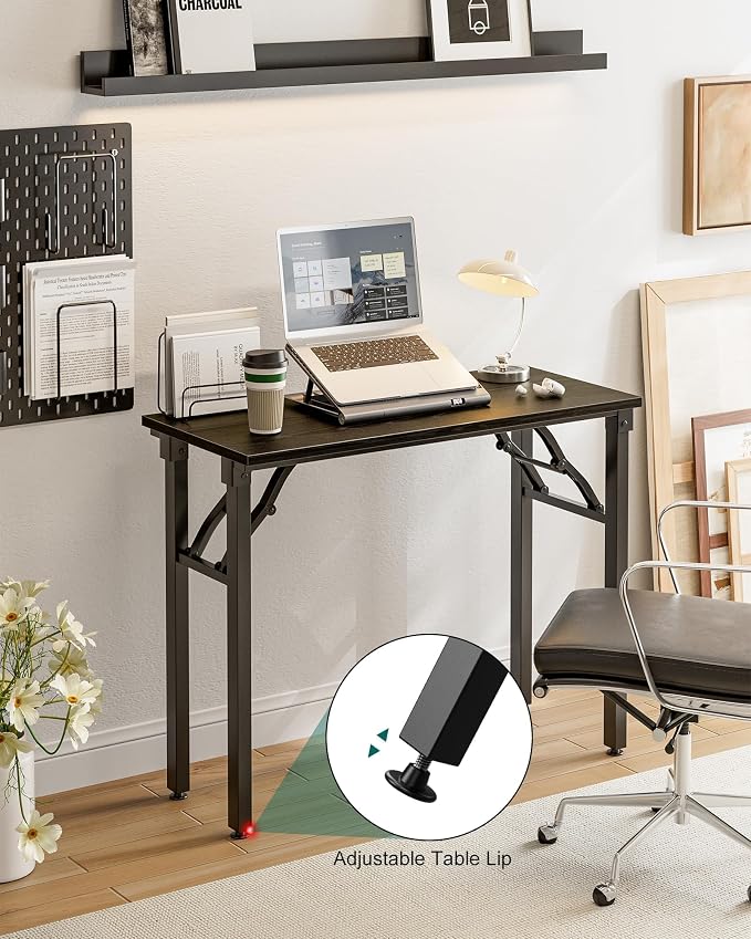 Frylr Small Folding Computer Desk – Portable 35.8 Inch Foldable Laptop Table, Collapsible and Compact for Easy Storage and Fast Setup, Lightweight for Small Spaces, Craft and Study Use, Dark Oak - Image 7
