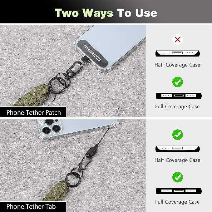 MoKo Universal Phone Lanyard, Nylon Adjustable Cell Phone Crossbody Strap Detachable Women & Men Cellphone Lanyards Around the Neck with Patches for iPhone, Most Smartphone, Army Green - Image 4