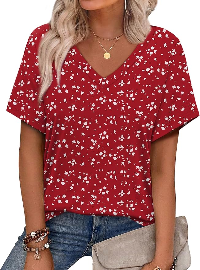 Alaroo Womens Summer Tops 2026 V Neck Short Sleeve Shirts Trendy Dressy Casual Vacation Outfits Printed by Alaroo