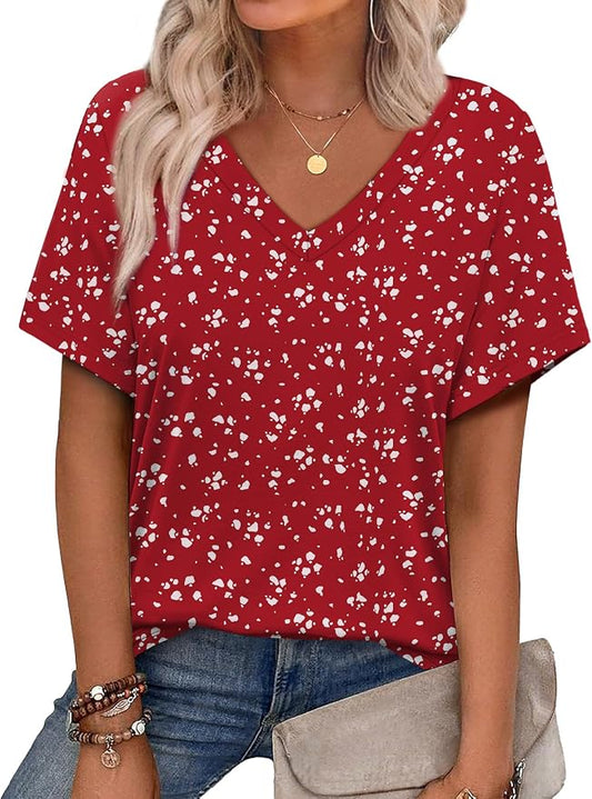 Alaroo Womens Summer Tops 2026 V Neck Short Sleeve Shirts Trendy Dressy Casual Vacation Outfits Printed by Alaroo
