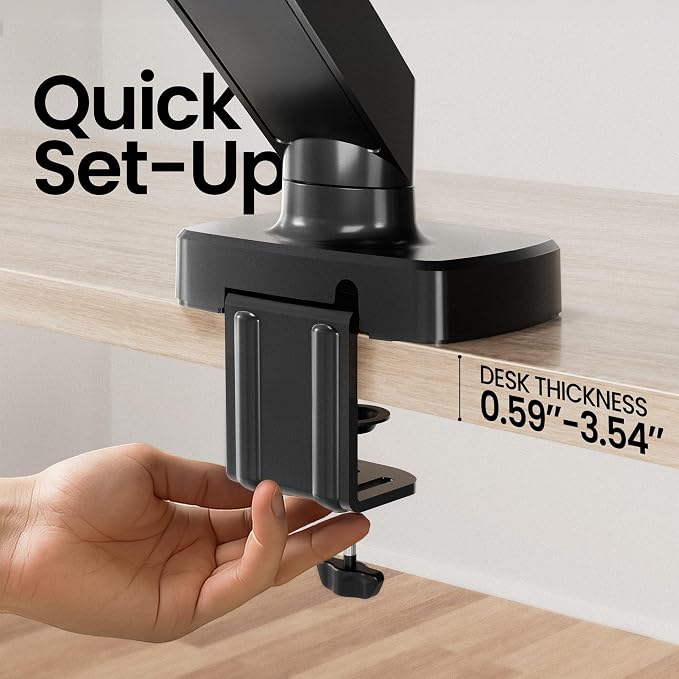 EVEO Premium Single Monitor Arm 14"–34", Adjustable Gas Spring Monitor Mount, Single Arm Desk Mount for 34 Inch Computer Screens, VESA Compatible Stand with Clamp and Grommet Base – Black - Image 7