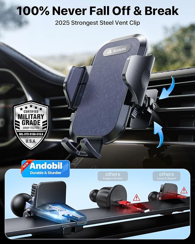 andobil Car Phone Holder, 2026 Military-Grade 89lbs Strongest Suction Phone Holders for Your Car Dashboard/Windshield/Vent Easy Clamp Cellphone Holder Truck Stand for iPhone 17 16 15 Pro Max, Blue - Image 8
