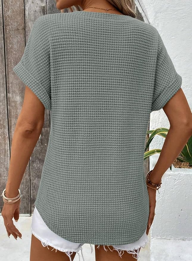 Dokotoo Womens Waffle Knit Tops 2026 Spring Summer V Neck Shirts Casual Trendy Women's Blouses Basic Tee - Image 5