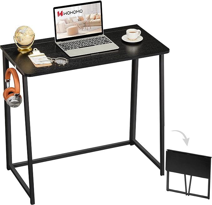 WOHOMO Folding Desk, 31.5" Foldable Computer Table for Small Spaces, Black | Easy Assembly and Fold, Sturdy Home office desks for Study Bedroom Dorm Space Saving Writing Work Apartment by WOHOMO