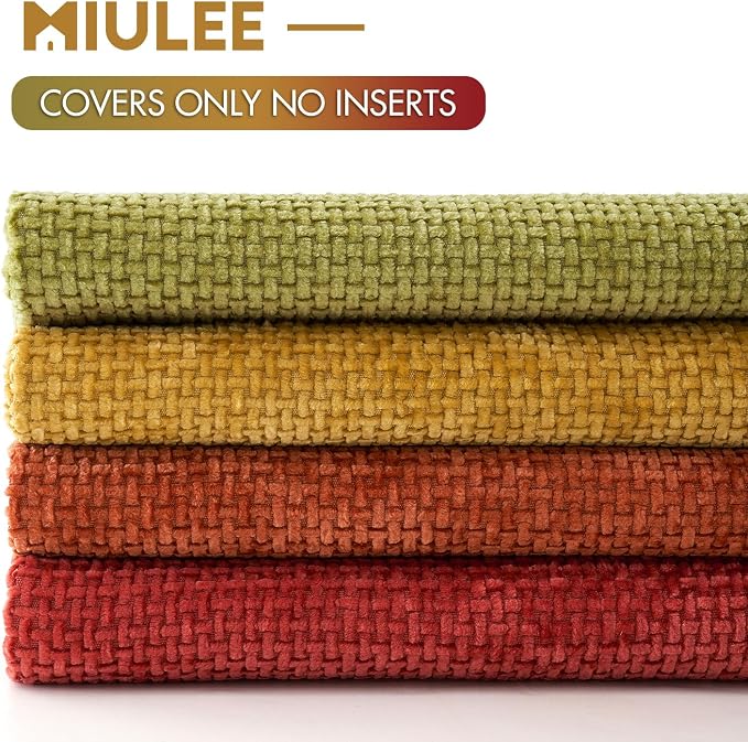 MIULEE Pack of 4 Burnt Orange Couch Throw Pillow Covers 20x20 Inch Yellow Green Soft Decorative Chenille Pillows Farmhouse Accent Cushions for Boho Fall Home Decor Sofa Bedroom Living Room - Image 6