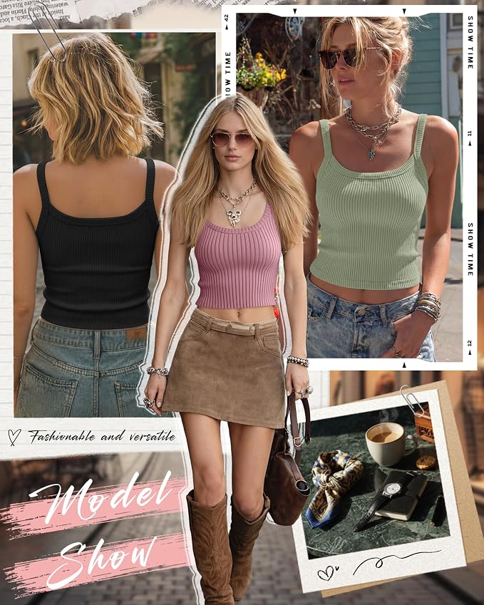 Ficerd 3 Pack Women's Tank Tops 95% Cotton Spaghetti Strap Ribbed Crop Camisole Slim Fitted Basic Summer Sleeveless Layer - Image 3