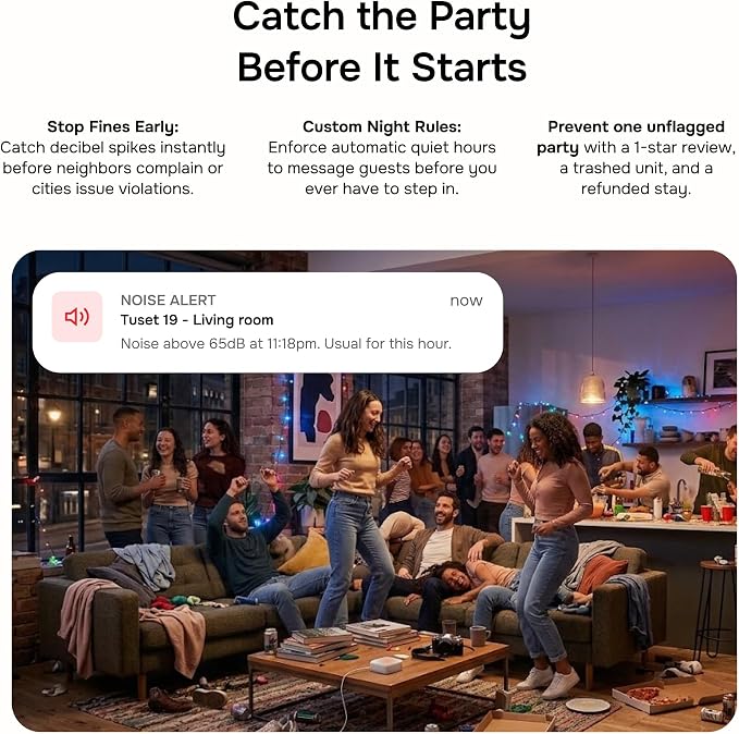 Layla Noise Monitor for Airbnb & Vacation Rentals | AI Occupancy & Noise Sensor, Party Detector, Instant Alerts & Quiet Hours | Privacy-Safe | Pay Once, No Subscription - Image 4