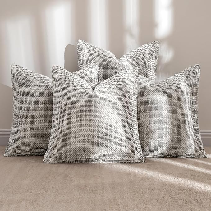 MIULEE Pack of 4 Couch Throw Pillow Covers 18x18 Inch Light Gray Soft Decorative Polyester Pillow Covers Farmhouse Accent Cushion Covers for Boho Spring Home Decor Sofa Bedroom Living Room - Image 2