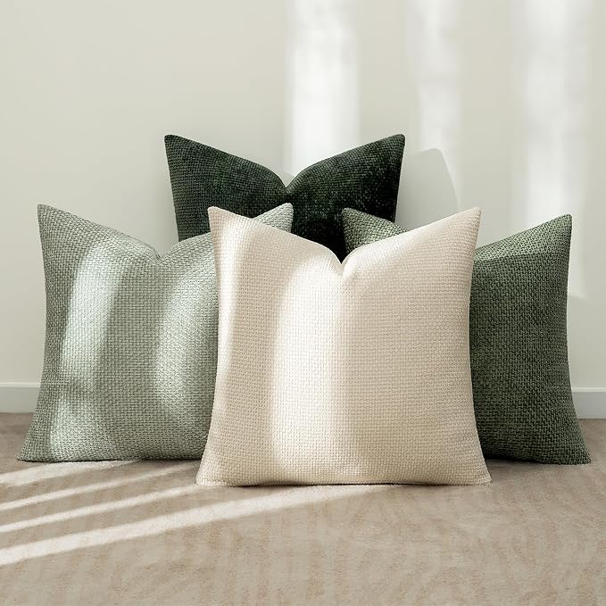 MIULEE Pack of 4 Couch Throw Pillow Covers 16x16 Inch Neutral Green Soft Decorative Chenille Pillow Covers Farmhouse Accent Cushion Covers for Boho Spring Home Decor Sofa Bedroom Living Room - Image 3