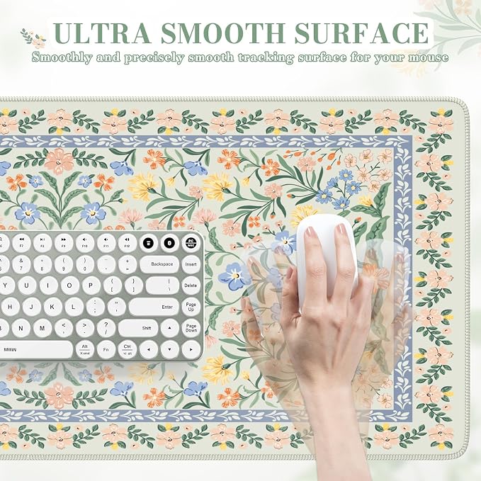 iCasso Desk Mat for Office Decor,35.4 x 15.7 in,Cute Green Floral | Desk Matt for Desktop,Desk Pad Mat for keyboard and mouse,XXL Large Mouse Pad,Anti-Slip keyboard pad with Stitched Edges - Image 3