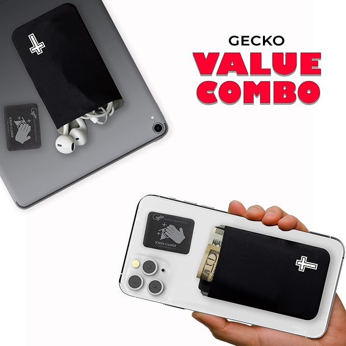 Phone Wallet - Adhesive Card Holder - Cell Phone Pouch - Stick on Lycra Pocket by Gecko - Carry Credit Cards and Cash - Image 2