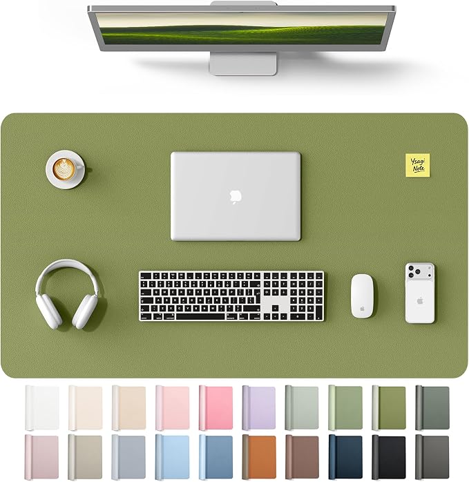 YSAGi Leather Desk Protector, Office Mat, Large Mouse Mat, Non-Slip PU Leather Blotter, Laptop Desk Mat, Waterproof Writing Pad for Office and Home(Green, 40" x 24") by YSAGi