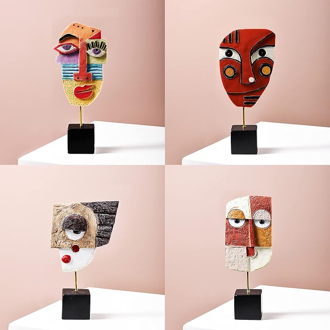 4 PCS - Handcrafted Statues Resin Abstract Sculpture for Home Decor Modern,African Art Tribal Figurines Decorations Items Accents Influencer Picks for Bookshelf,TV Stand,Living Room,Nightstand by HCCMLOVE