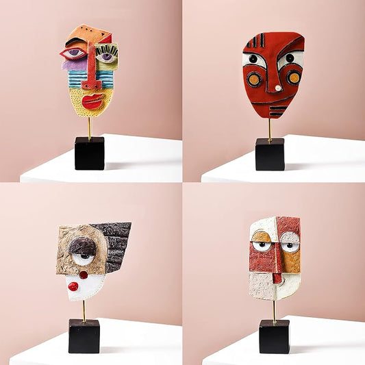 4 PCS - Handcrafted Statues Resin Abstract Sculpture for Home Decor Modern,African Art Tribal Figurines Decorations Items Accents Influencer Picks for Bookshelf,TV Stand,Living Room,Nightstand by HCCMLOVE