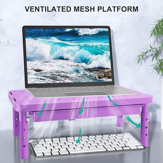 WALI Computer Monitor Stand with Storage, Desk Monitor Riser 3 Height Adjustable, Laptop Riser with Airflow Vents, Desk Organizer for Computer, Laptop, Printer (PTT002-V), 1 Pack, Violet - Image 4