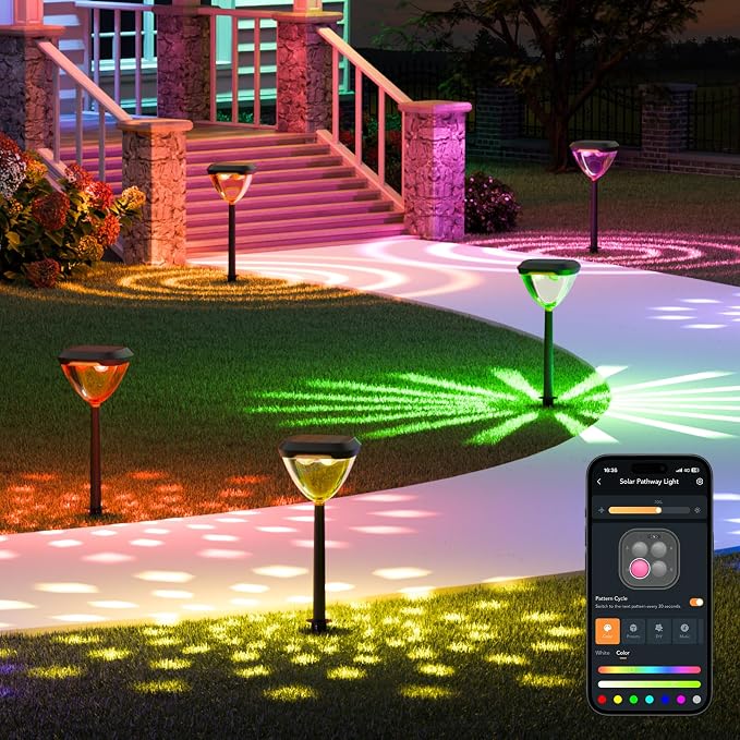Linkind Smart Solar Pathway Lights SP6, in-App Pattern Switching Solar Lights Outdoor, USB&Solar Charging, Cool/Warm White/Color-Changing Landscape Lighting, Easter Decor for Yard, Patio, 1 Pack by Linkind