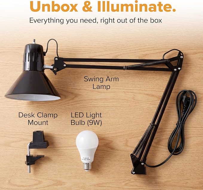 Bostitch Office VLF100 LED Swing Arm Desk Lamp with Clamp Mount, 36" Reach, Includes LED Bulb,Black - Image 7
