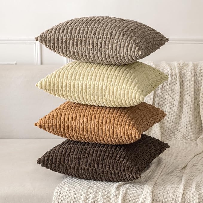 MIULEE Pack of 2 Corduroy Decorative Lumbar Throw Pillow Covers 20x12 Inch Soft Boho Striped Pillow Covers Modern Farmhouse Home Decor for Sofa Living Room Couch Bed Brown - Image 4