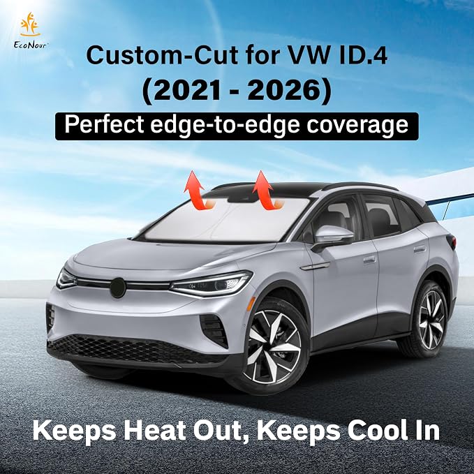 EcoNour Windshield Sun Shade Compatible for Volkswagen VW ID.4 2021–2026 | Custom Fit EV Front Window Sunshade | Foldable Heat & UV Reflective Sun Visor - Image 2