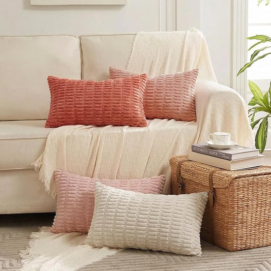 Fancy Homi 4 Packs Decorative Throw Pillow Covers for Living Room Couch Bed, Modern Farmhouse Boho Home Décor Accent Cushion Case, 24" x 16", Pink Series by Fancy+Homi