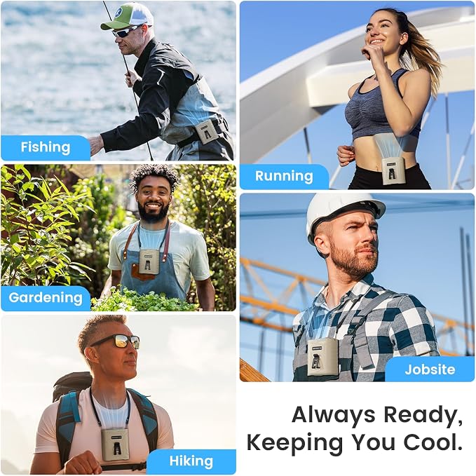 KIBEE Portable Waist Fan, 12500RPM Rechargeable Wearable Belt Clip Fan, Hands Free Cooling Fan for Outdoor Work, Construction, Hiking, Camping, Fishing, Long Battery Life Personal Cooling Device - Image 5