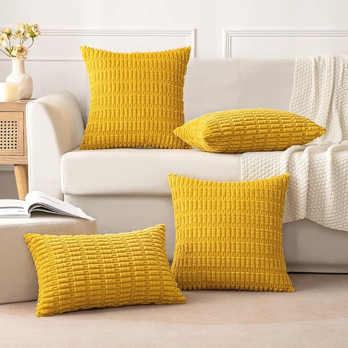 MIULEE Pack of 2 Corduroy Decorative Throw Pillow Covers 16x16 Inch Soft Boho Striped Pillow Covers Modern Farmhouse Home Decor for Summer Sofa Living Room Couch Bed Mustard Yellow - Image 5