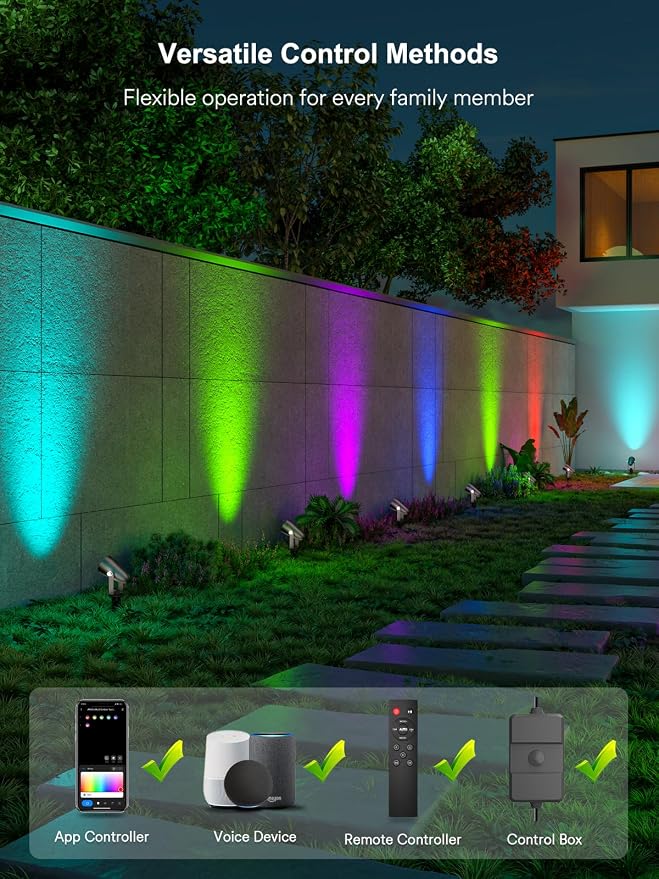 Smart Landscape Spotlights, Outdoor RGB Lights Works with APP/Voice Control | IP65 Waterproof, Low Voltage Color Changing Lighting for Yard Garden Pathway Lawn, 6 Pack - Image 3