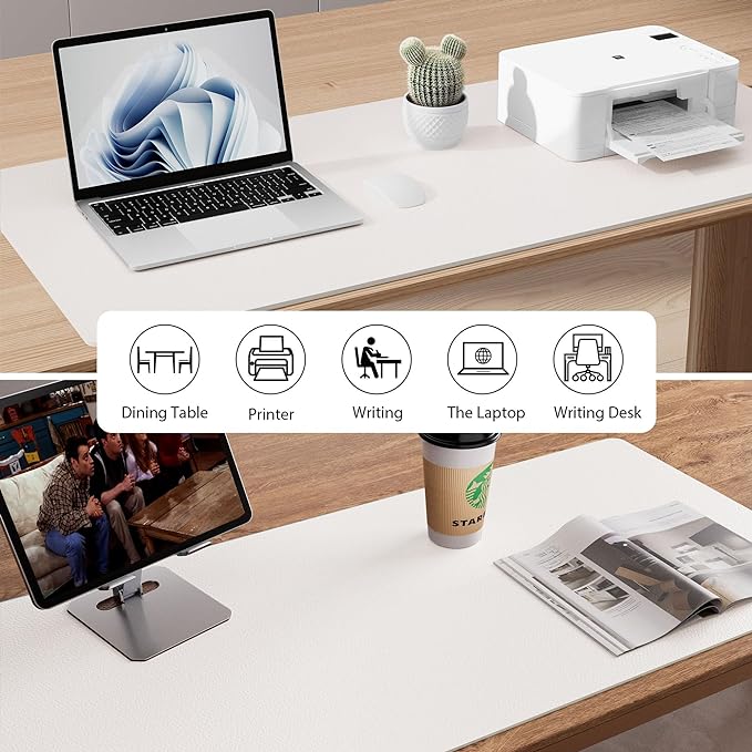 Aothia Leather Desk Pad Protector, Mouse Pad, Office Desk Mat, Non-Slip PU Leather Desk Blotter, Laptop Desk Pad, Waterproof Desk Writing Pad for Office and Home (Off-White,31.5" x 15.7") - Image 5