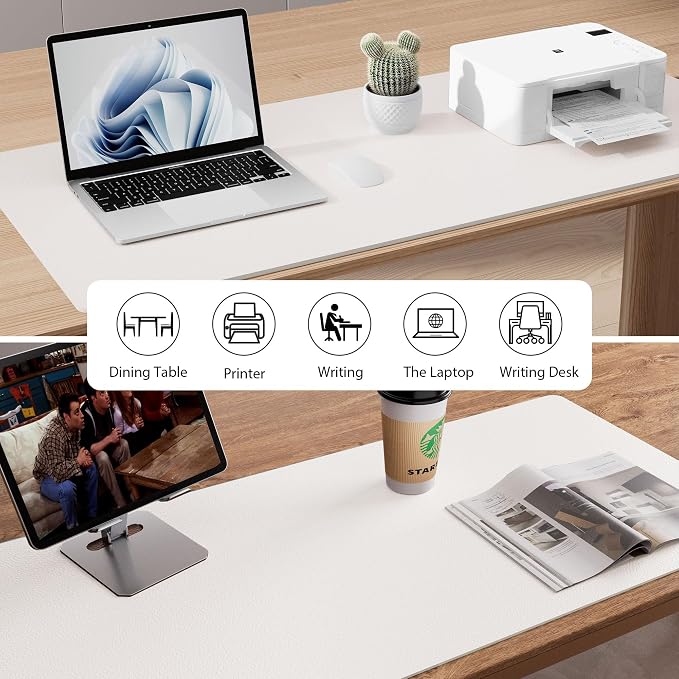 Aothia Leather Desk Pad Protector, Mouse Pad, Office Desk Mat, Non-Slip PU Leather Desk Blotter, Laptop Desk Pad, Waterproof Desk Writing Pad for Office and Home (36" x 17", Off-White) - Image 5