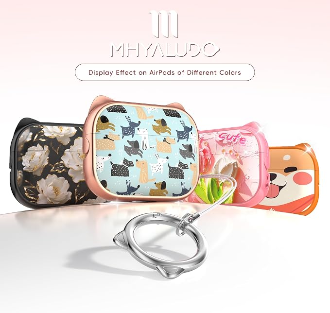 for AirPods Pro 2 Case with Cleaning Kit, Cute Cat Ear Print Design & Cute Buckle for Girls, Phone Holder & Top Safe Lock Buckle Design for AirPods Pro 2nd/1st Gen case, Rose Gold Animal - Image 6