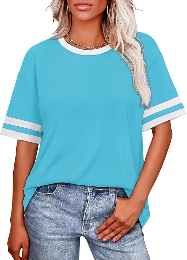 WIHOLL Womens T Shirts Loose Fit Short Sleeve Tees Crew Neck Color Block Summer Tops 2026 Fashion - Image 2