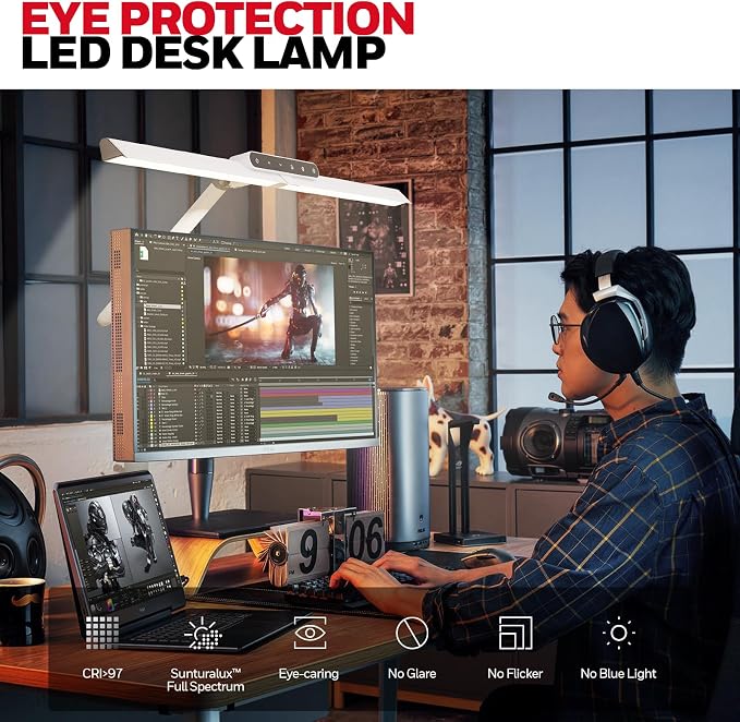 Honeywell HJ1 Sunturalux LED Clamp Desk Lamp 1200LM for Computer | CRI≥97, 4 Color Temps, Eye-Caring, Architect Task Lamp for Workbench, Reading, White - Image 2