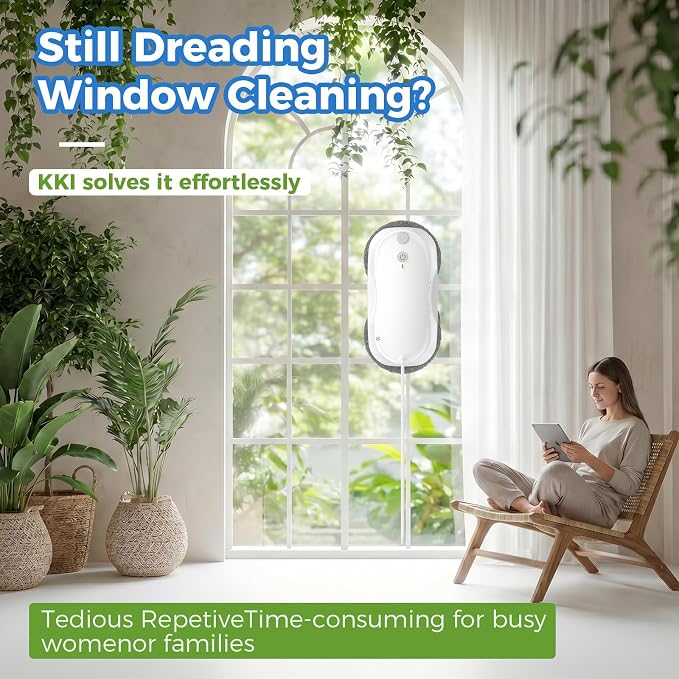 KKI Window Cleaning Robot,Upgraded Window Cleaner Robot, Auto-Dual Spray, Max 3200pa,3 Cleaning Modes & Edge Detection, Remote Control for High-Rise Windows, Glass Door,5Sets Cloths | Automatic,Dual Ultrasonic Spray, Max 3200pa, 3 Cleaning Modes & Edge... - Image 8