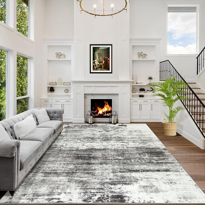 6x9 Area Rugs Washable Rug: Large Modern Abstract Living Room Rug Soft Anti-Skid Thin Carpet Indoor Floor Non-Shedding Carpets for Bedroom Dining Room Farmhouse Nursery Home Office Black Grey by GENTDRIZZ