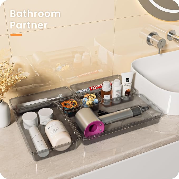 【Military Grade】A-LuGei Drawer Organizer,【】Makeup organizer,【Holds 177 Items】Bathroom Organizers and Storage,Organization and Storage,Desk Drawer Organizer for Vanity【Clear Black】 - Image 5