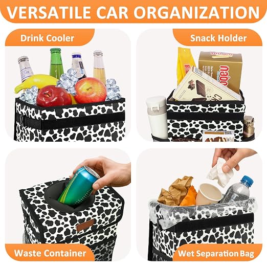 Vankor Car Trash Can for Car Cute,Bag Bin Hanging Waterproof Automotive Garbage Cans Leak Proof Vehicle Trash Can Cow Print - Image 6