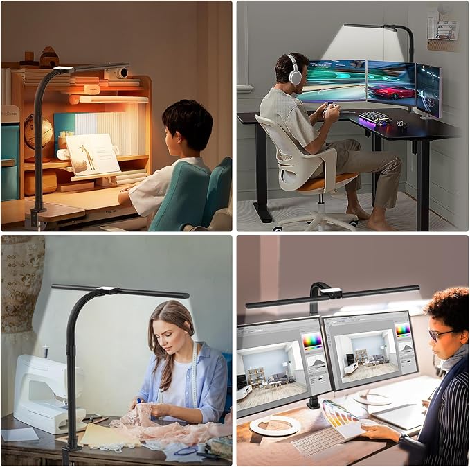 AKRRYR Led Desk Lamp for Home Office,24W Bright Eye-Caring Desk Light with Clamp,5 brightness and 5 temperatures Dimmable Workbench Task Light, Adjustable Gooseneck Table Lamp for Monitor Study(black) - Image 6