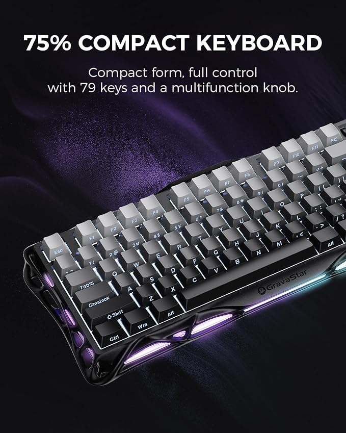 GravaStar Mercury K1 75% Wireless Mechanical Gaming Keyboard RGB Backlit | Gasket Mount, Hot Swappable Linear Switches, Creamy Sound Keyboard, 2.4GHz/USB-C/Bluetooth 5.0, for Win/Mac【Gradient Black】 - Image 4