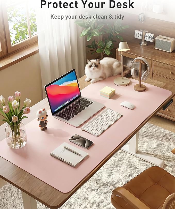 Aothia Faux Leather Desk Mat - Large Mouse Pad, Non-Slip PU Leather Blotter, Waterproof Writing Surface for Office and Home (Fairy Pink, 42" x 17") - Image 3
